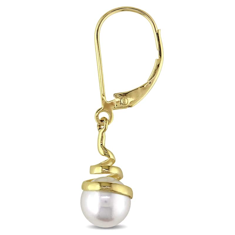Miadora Cultured Freshwater Pearl Spiral Leverback Earrings in 10k Yellow Gold