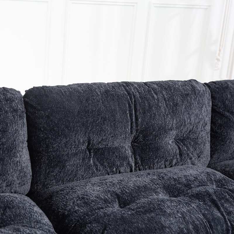 120.87" Chenille L-Shaped Sectional Sofa with Reversible Design, and 3-Seat Sleeper & Ottoman - Dual-Layer Cushion