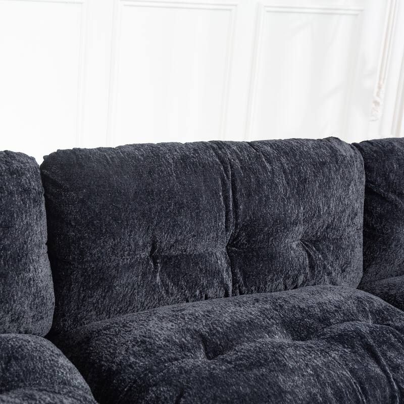 3-seat L Shaped Modular Sleeper Sofa, Dual-Layer Cushioning, Ottoman, 2 Pillows - Black for Living Room