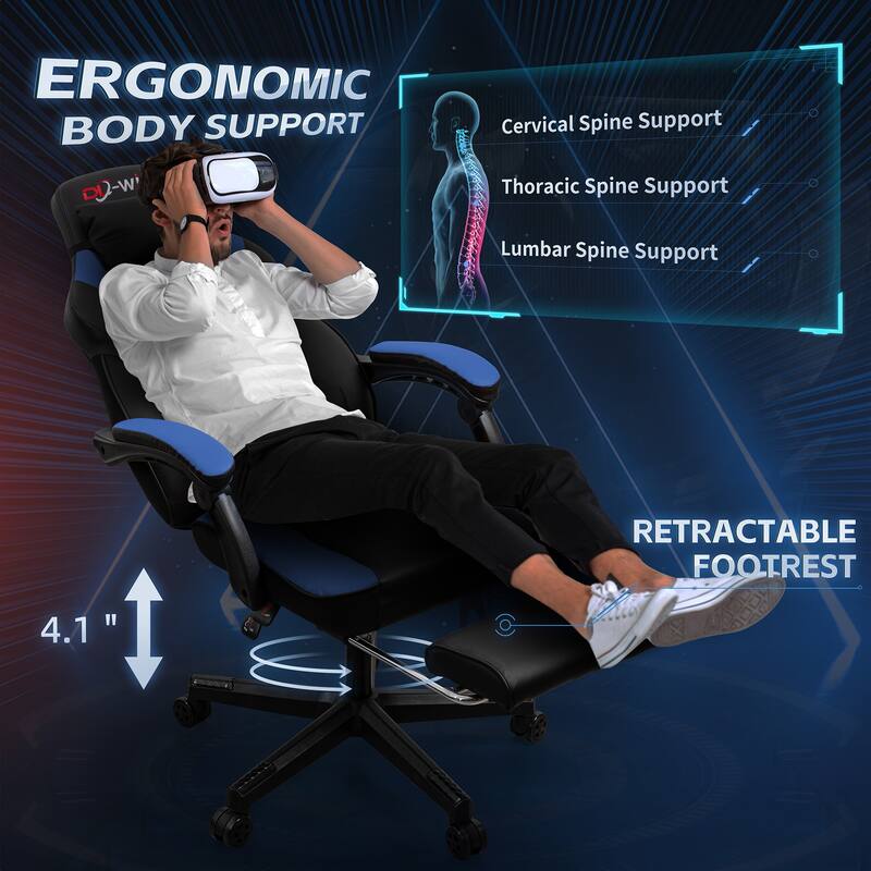 Futzca Gaming Chair PU Leather Office Chair with Headrest, Footrest & Massage Lumbar Support