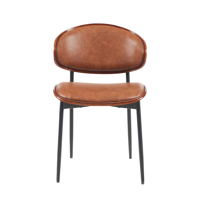 Faux Leather Dining Chairs Set of 2, Modern Bentwood Frame Chairs w/ Upholster Seat, Armless Kitchen Chairs w/ Metal Legs