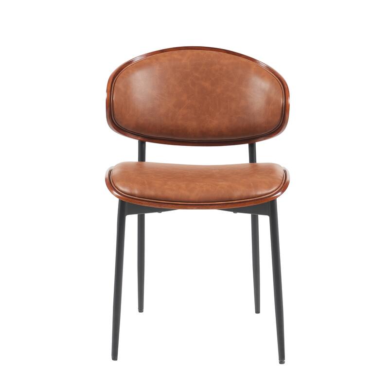 Mid-Century Modern Dining Chairs Set of 2 - Italian-Inspired Bentwood Design with Matte Metal Legs & Luxe PU Leather Se