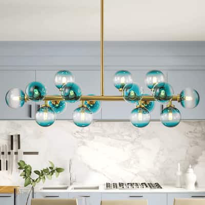 16-Light Modern Linear Cluster Gradient Blue Glass Globe Bubble Chandelier - 36.2 in. W x 11 in. H