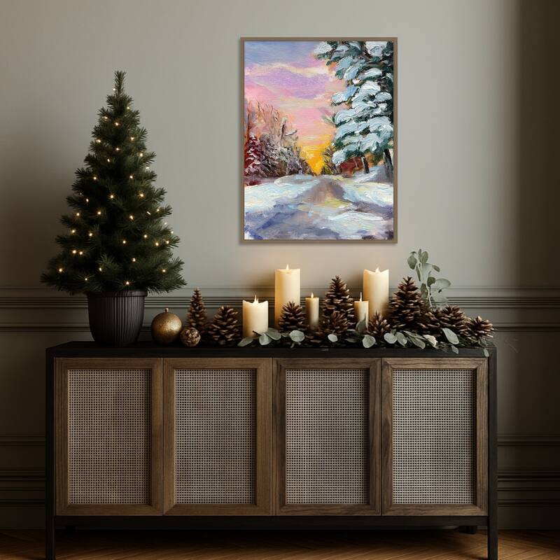 Sunset in Winter by Sandra Iafrate Framed Canvas Wall Art Print - Sylvie Dark Gold
