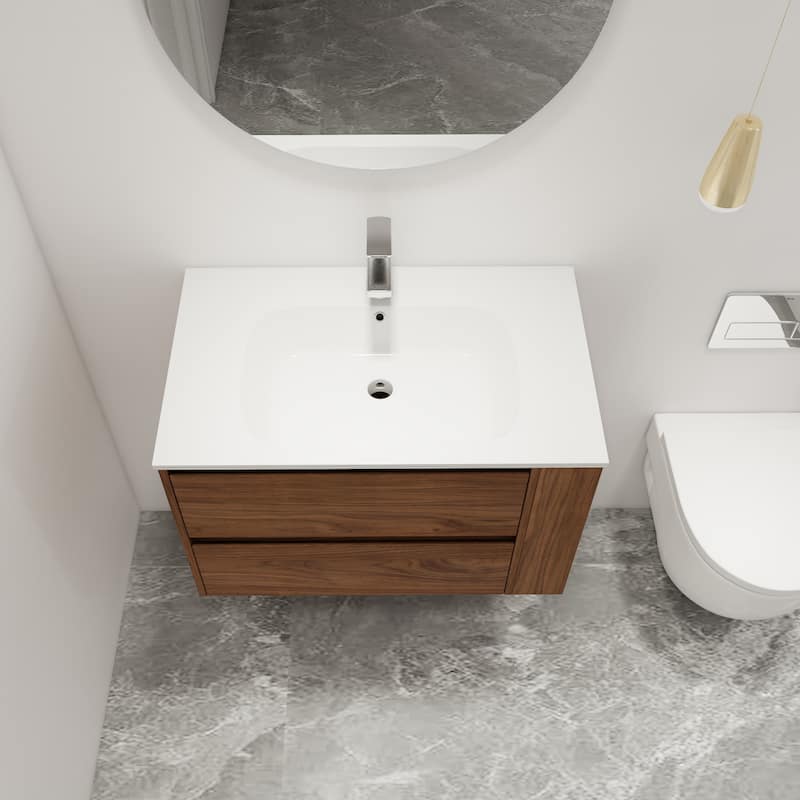 Malwee 30"/36" Floating Bathroom Vanity, Wall Mounted Bathroom Vanity with Sink,Soft Close Drawers and Side Adjustable Shelf