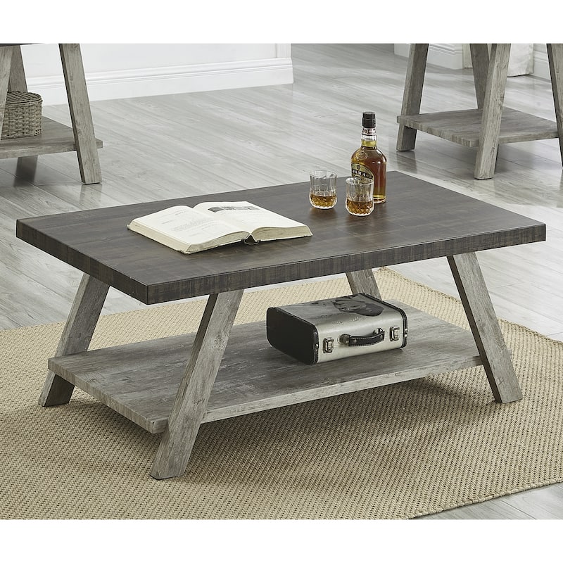 48" Modern Rectangular Coffee Table with Storage Shelf and Splayed Legs for Living Room