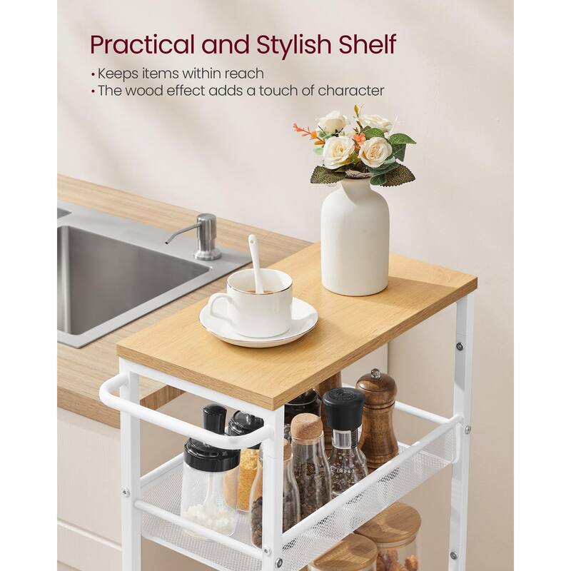 Slim Rolling Cart, 5-Tier Storage Cart, Narrow Cart with Handle, 8.7 Inches Deep, Metal Frame, for Kitchen, Dining Room
