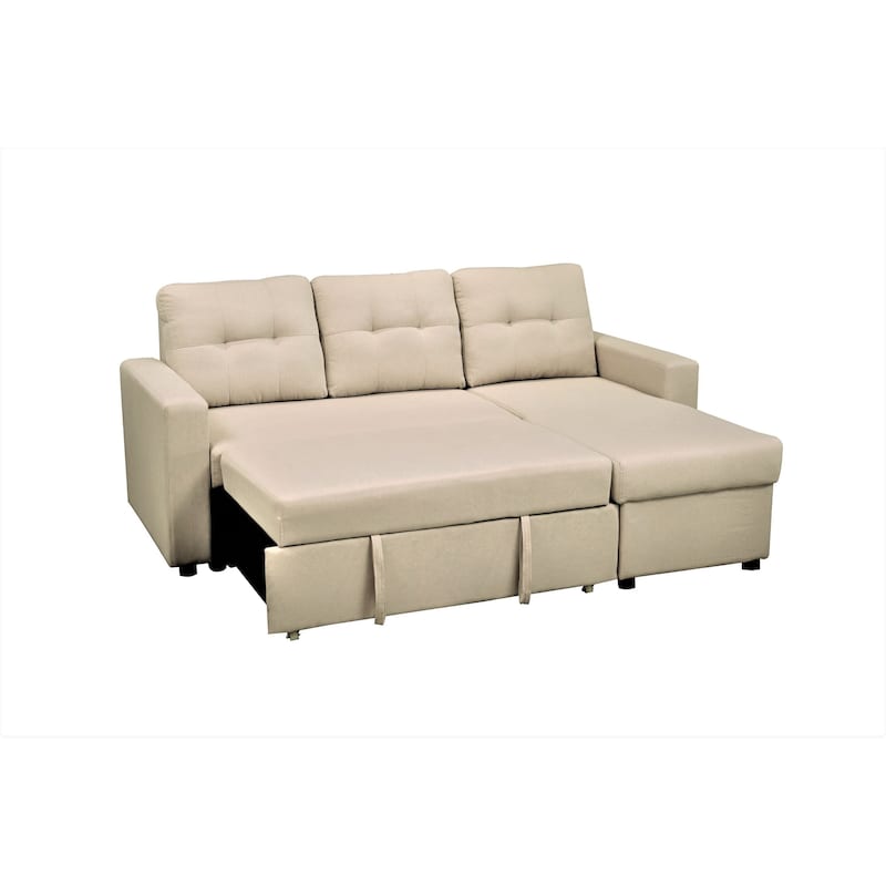 Convertible L-Shaped Sleeper Sofa, Beige Polyester, 80x59x36 inches - Space-Saving
