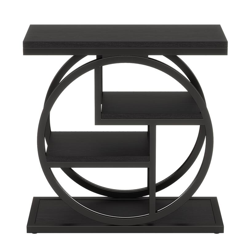 Industrial 4-tier Wood Narrow Side End Table with Storage Shelves