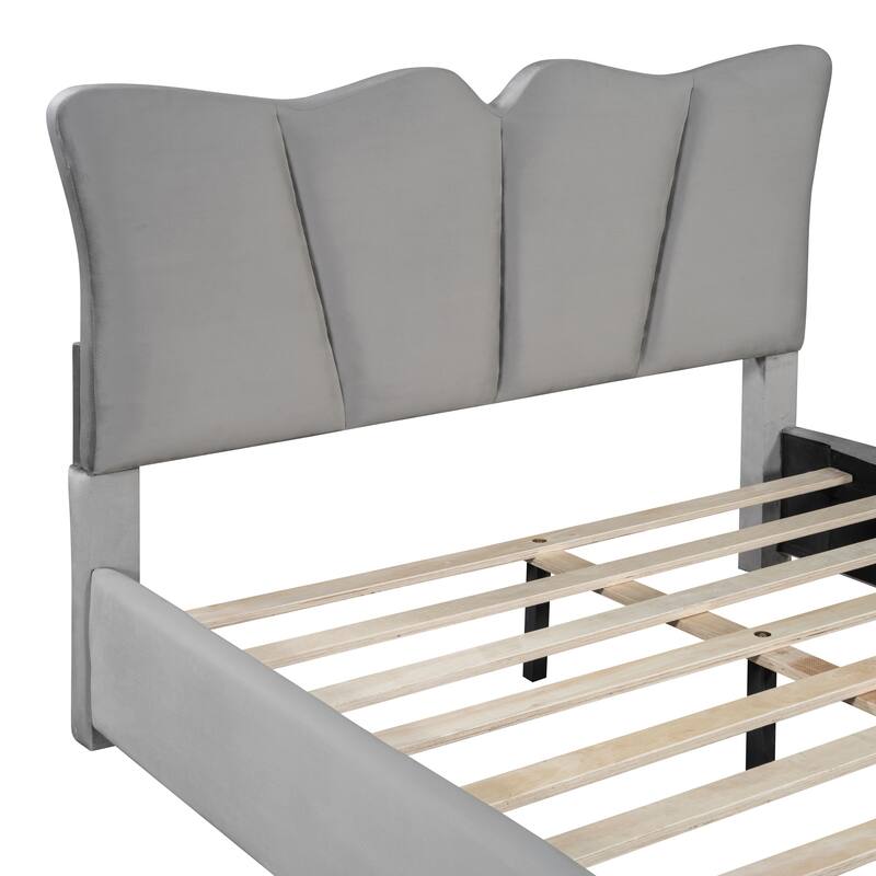 Full Size Upholstered Velvet Platform Bed Frame with Elegant Headboard, Sturdy Wooden Frame and Footboard Design for Bedroom