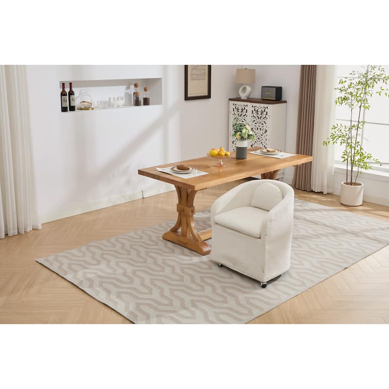 Set of 1,Chenille Fabric Dining Armchair With Back Cushion and Universal Wheels