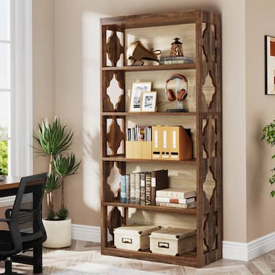 6-Tier Rustic Bookshelf, 70-Inch Wooden 5 Shelf Bookcase - 11.81"D x 31.5"W x 70.47"H