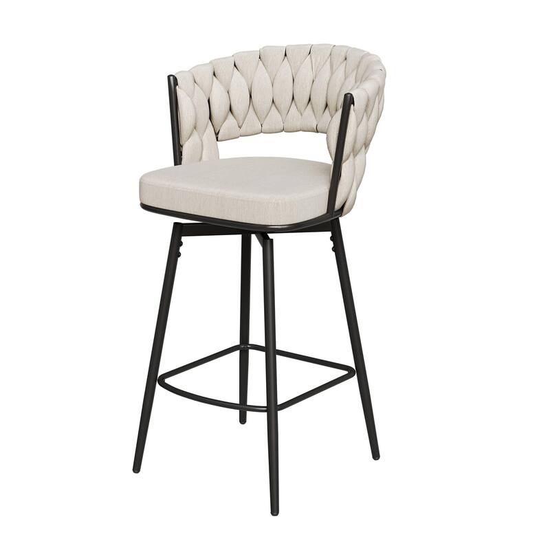 Modern Luxury 360°Swivel Bar Chairs Set of 2, with Cushioned Seat Backrest and Metal Legs