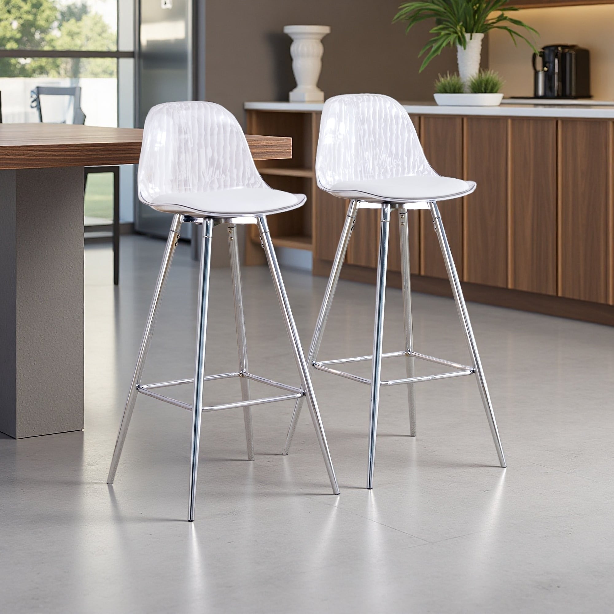 38"H Set of 2 Upholstered PU Leather Bar Chairs with Metal Legs - Water-Resistant Modern Bar Stools for Kitchen, Dining Room