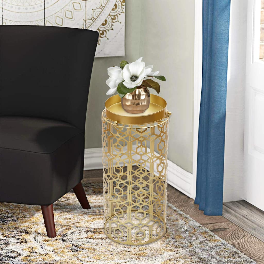 Adeco Multipurpose End Table Metal Shelf Holder Organizer Entrance Umbrella Stand - 9. 25" x 9. 25" x 18. 78"