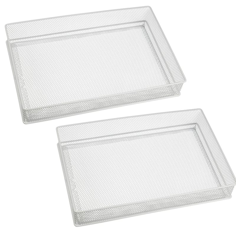 YBM Home White Mesh Desk Drawer Organizer Tray, Storage Holder - 8x12x2 - set  of 2