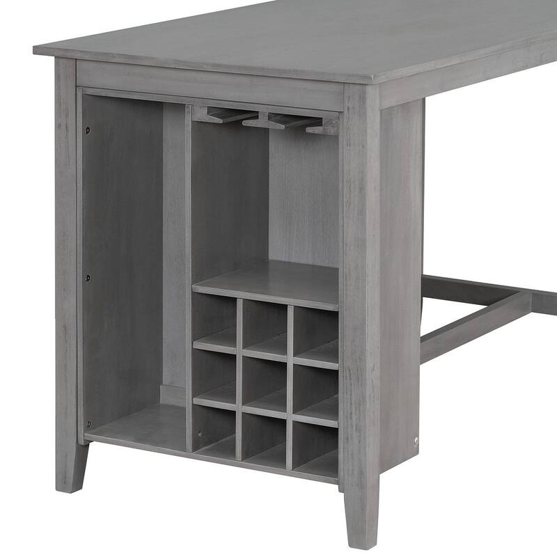 5 PCS Multi-Functional Rubber Wood Dining Set withIntegrated 9 Bar Wine Compartment