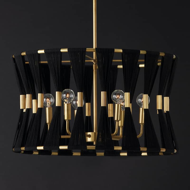 Bianca 24.5" 6-light Patinaed Brass/ Tapered String Pendant