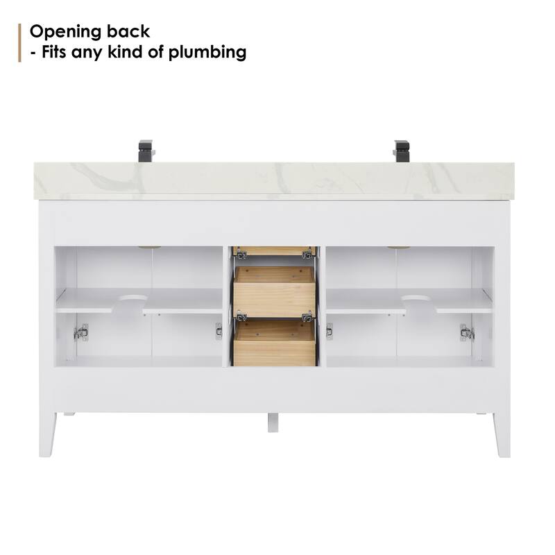 Altair Laurel Bath Vanity with Calacatta White Quartz Stone Countertop without Mirror