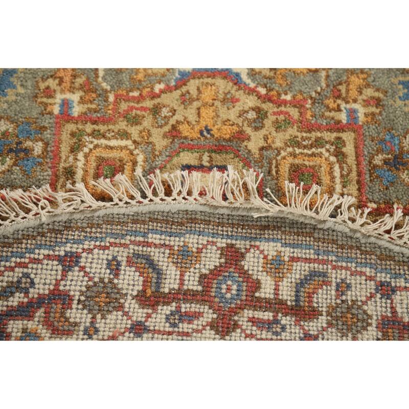 Medallion Heriz Serapi Indian Round Rug Handmade Bedroom Wool Carpet - 4'0" x 3'11" - Grey - 4'0" x 3'11"