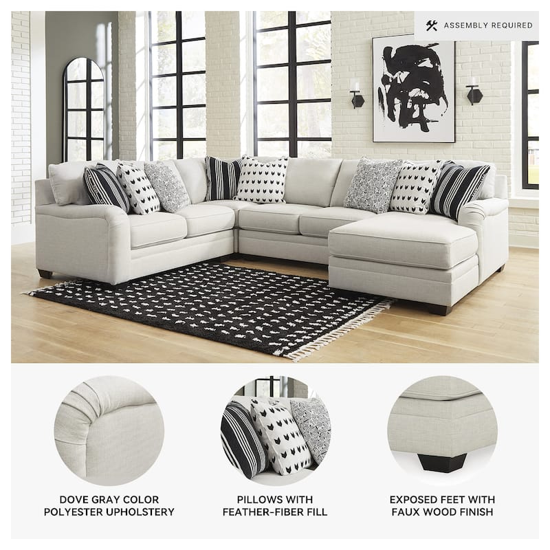 Signature Design by Ashley Huntsworth Dove Gray 4-Piece Sectional with Chaise - 128"W x 99"D x 38"H