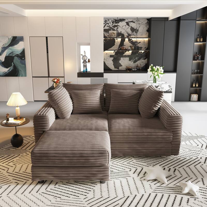 102.4" Corduroy Couch with Ottomans, 4 Seat Convertible Modular Sectional Sofa, Upholstered Couches with Pillows for Living Room
