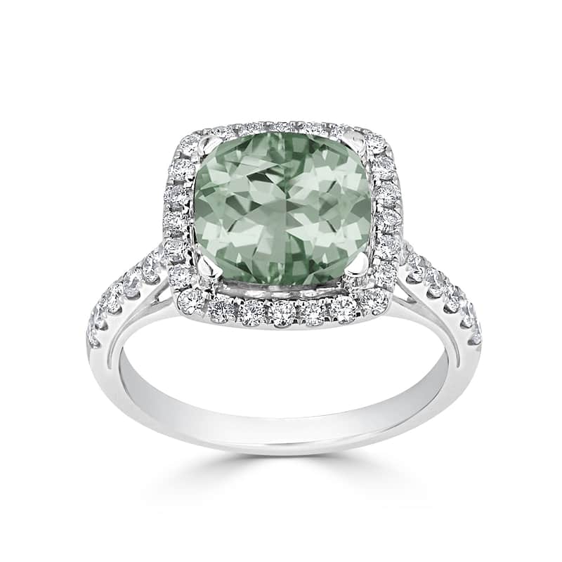 Auriya 14K White Gold 1 5/8ct Cushion-Cut Green Amethyst & Diamond Halo Cocktail Ring