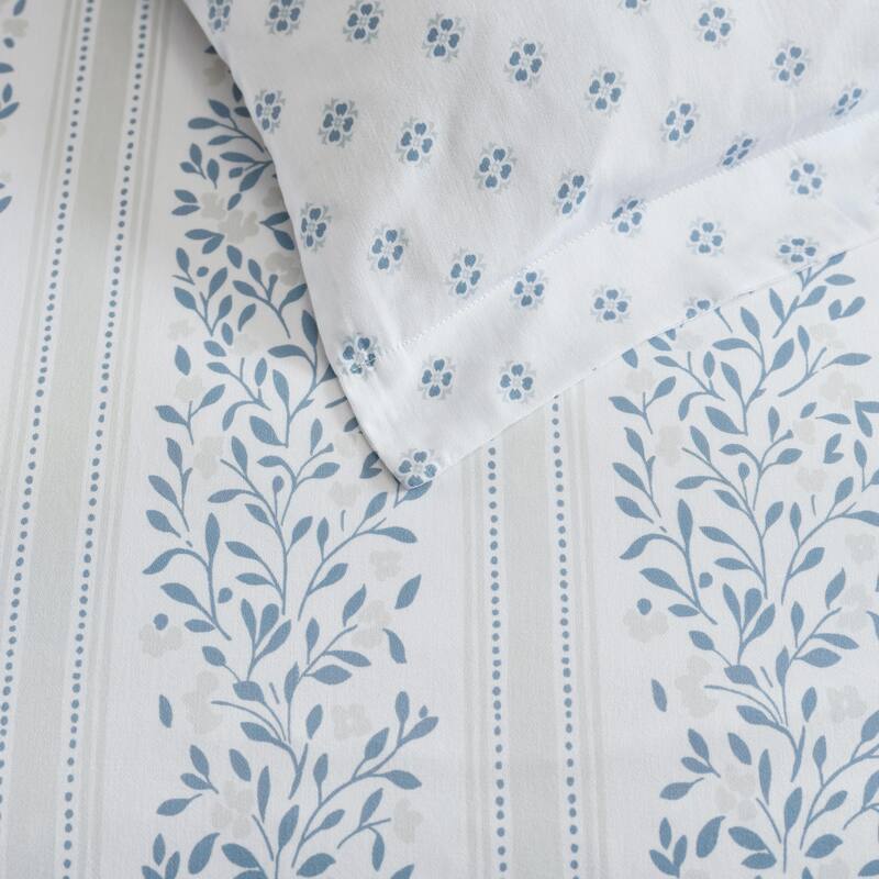 Martha Stewart Verbena Stripe Cotton Reversible Blue Duvet Cover Set