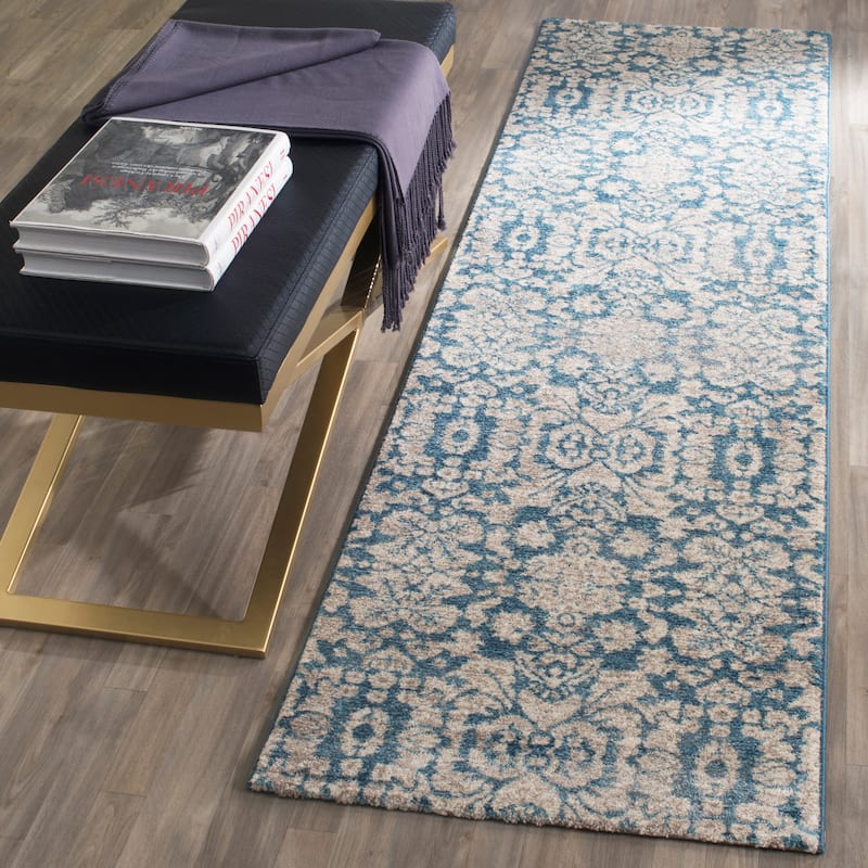 SAFAVIEH Sofia Florance Distressed Vintage Damask Rug - 2'2" x 10' Runner - Blue/Beige