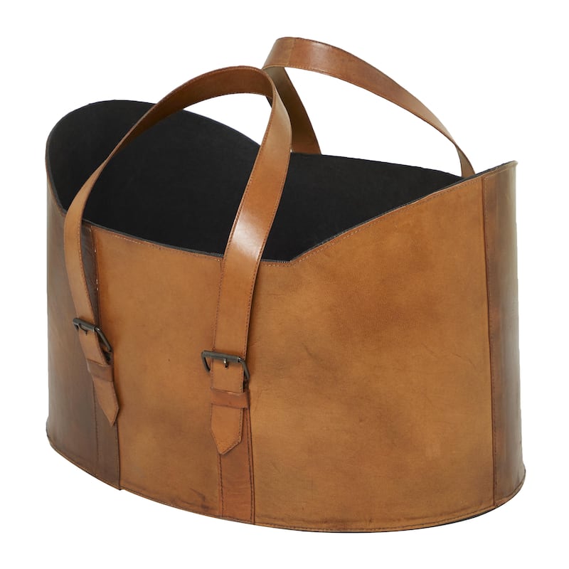 Leather Handmade Box Style Single Slot Magazine Holder with Curved Handles - Set of 2 Brown - Roche River Decor
