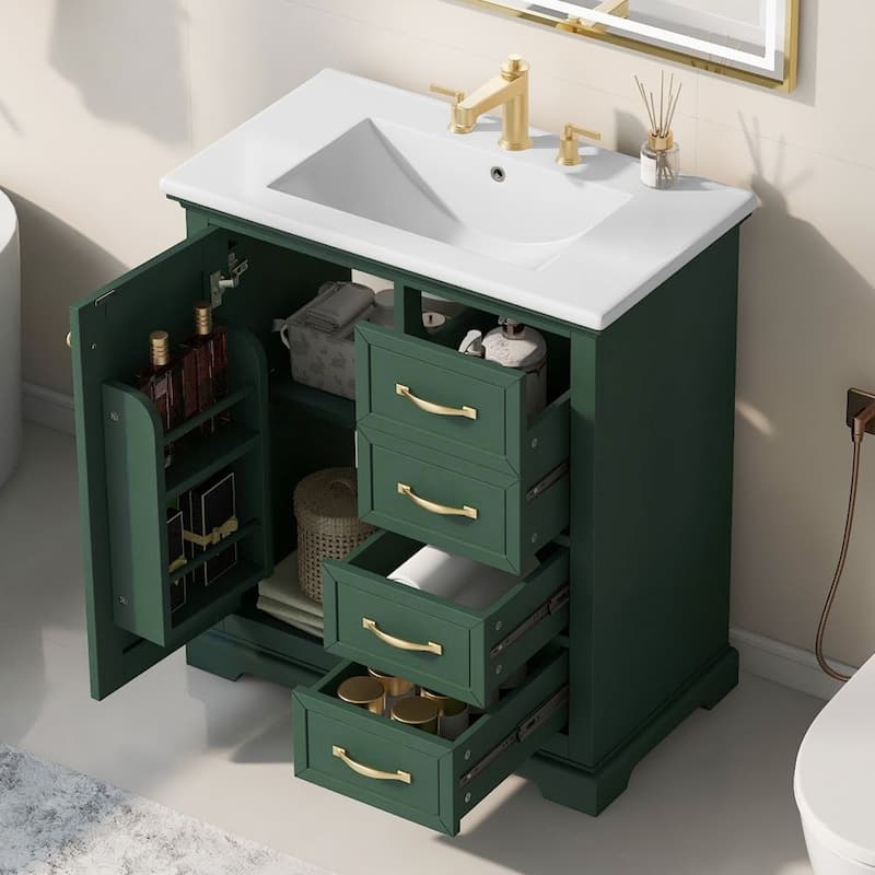 30" Bathroom Vanity with Sink and Bathroom Cabinet - Green