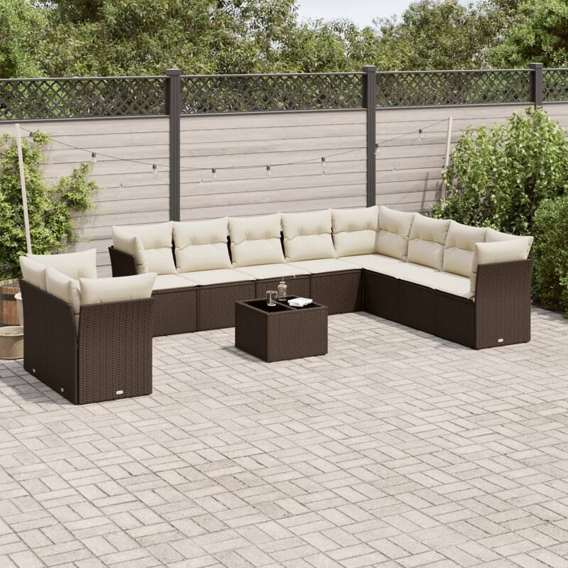 vidaXL Garden Sofa Set Brown PE Rattan 11 Piece Set Modular - 21.7 x 21.7 x 14.6