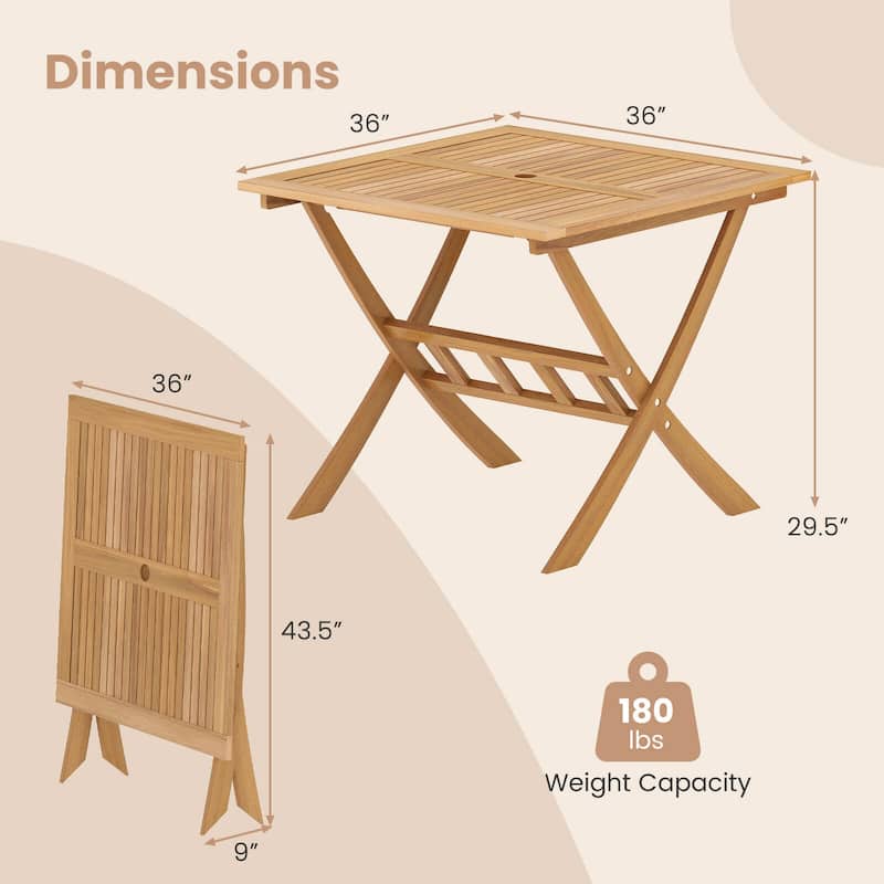 Costway Acacia Wood Folding Table 36” Patio Dining Table with Slatted - Natural - See Details