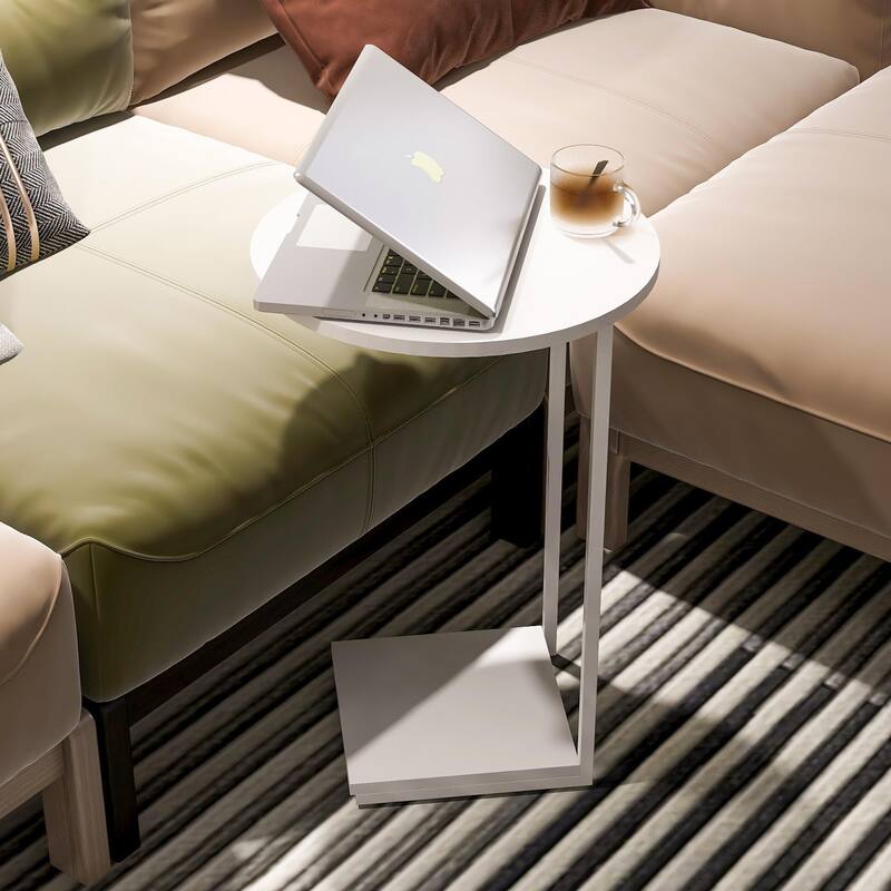 Small End Table,c Table End Table for Sofa,Round Coffee Table is Suitable for Living Room and Bedroom.(White)