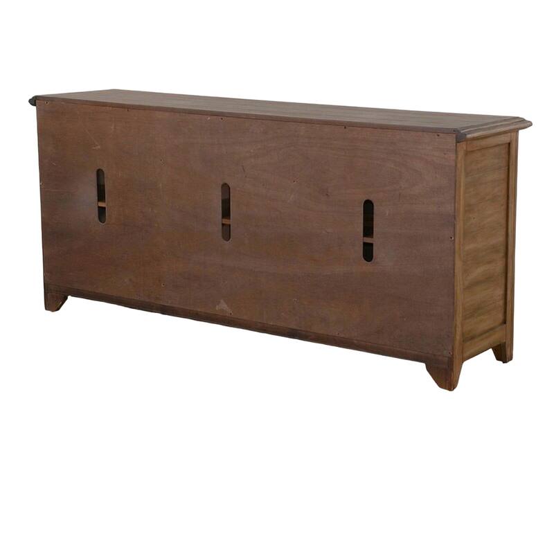 Yael TV Media Console, 6 Shelf, Glass Doors, 70 Inch Light Brown Wood
