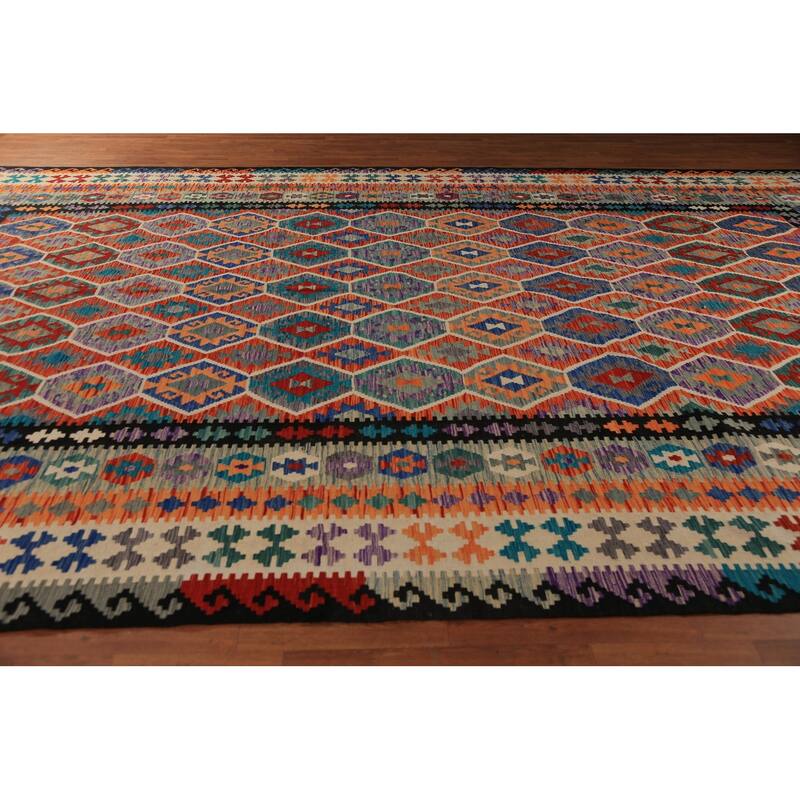Southwestern Style Kilim Large Rug Flatweave Oriental Wool Carpet - 10'2"x 16'0"