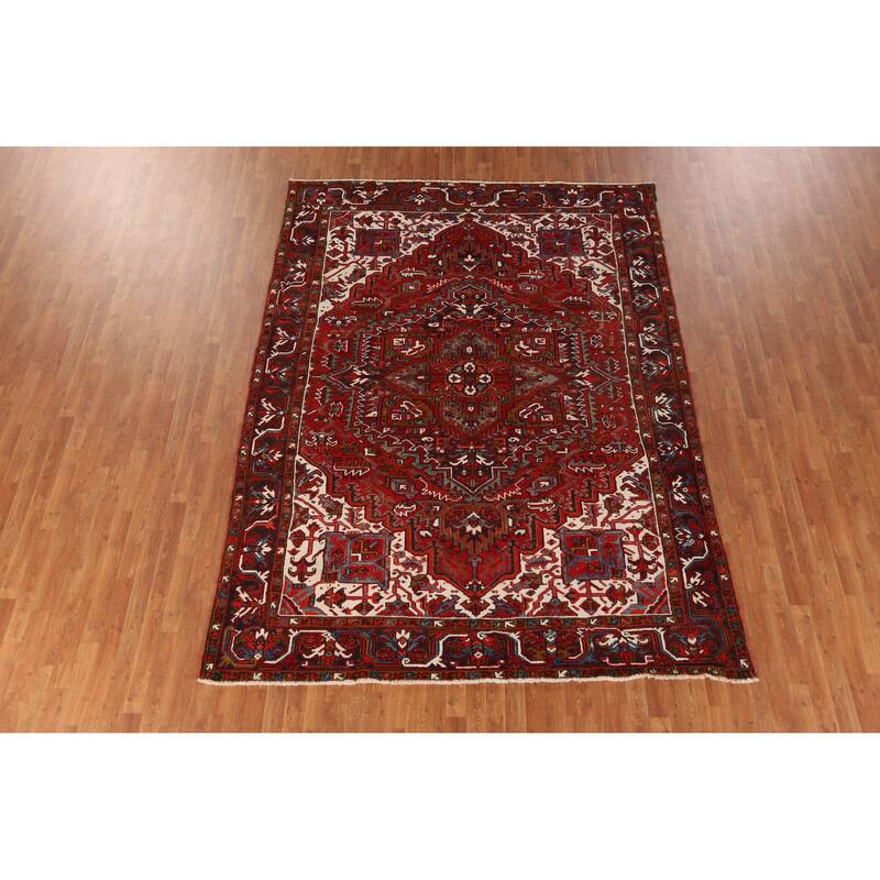 Hand Knotted Oriental 100% Wool Carpet Traditional Medallion Red Heriz Area Rug - 10' 4'' X 7' 6''