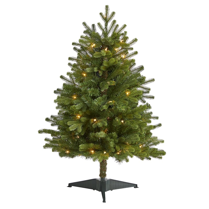 3’ Pre-Lit Washington Fir Artificial Christmas Tree, Clear LED Lights - 3 Foot