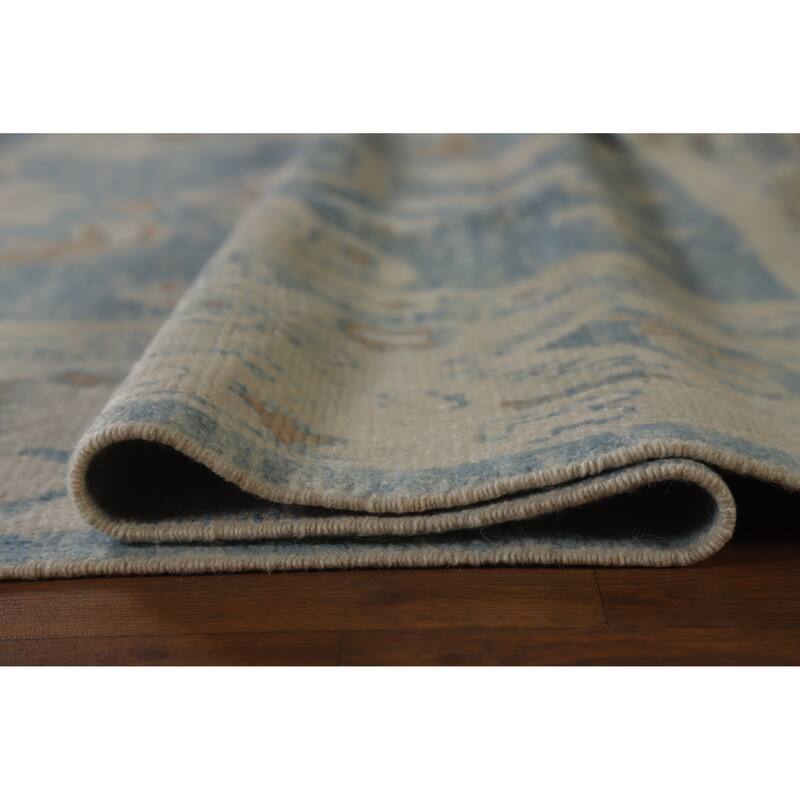 Hand Knotted Oriental 100% Wool Carpet Transitional All-Over Navy Blue & Blues Oushak Area Rug - 12' 5'' X 9' 9''