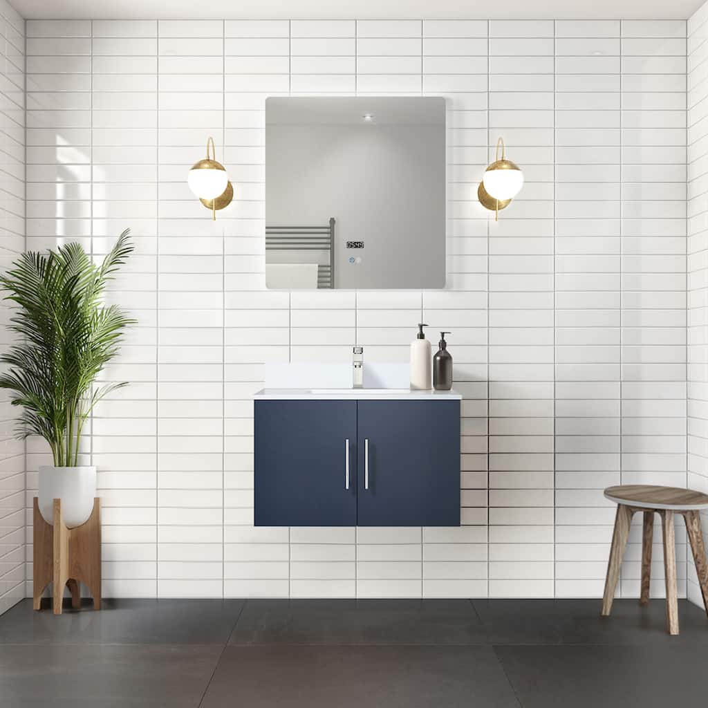 Geneva 30 in. W x 22 in. D Dark Grey Bath Vanity, Cultured Marble Top, Faucet Set, and 30 in. LED Mirror