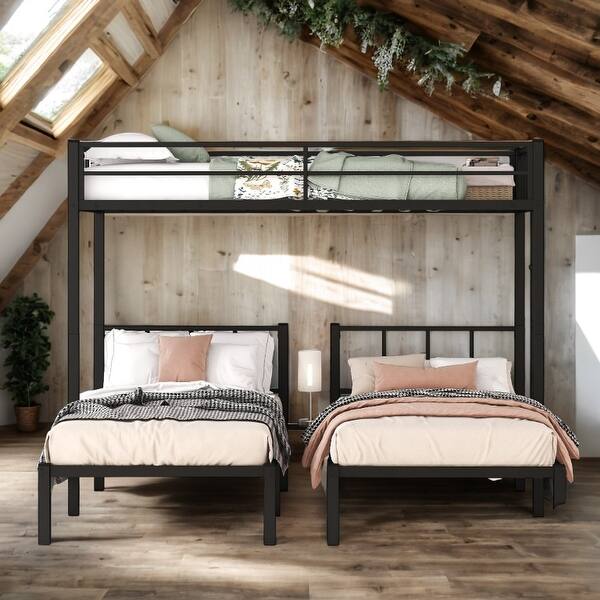 slide 2 of 14, Black Twin/Twin/Twin or Twin XL/Twin/Twin Detachable Triple Bunk Bed Black