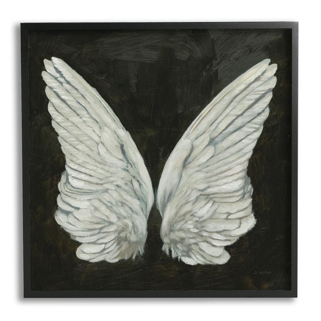 Stupell Off-White Angel Wings White Feathers over Black Framed Wall Art - Grey