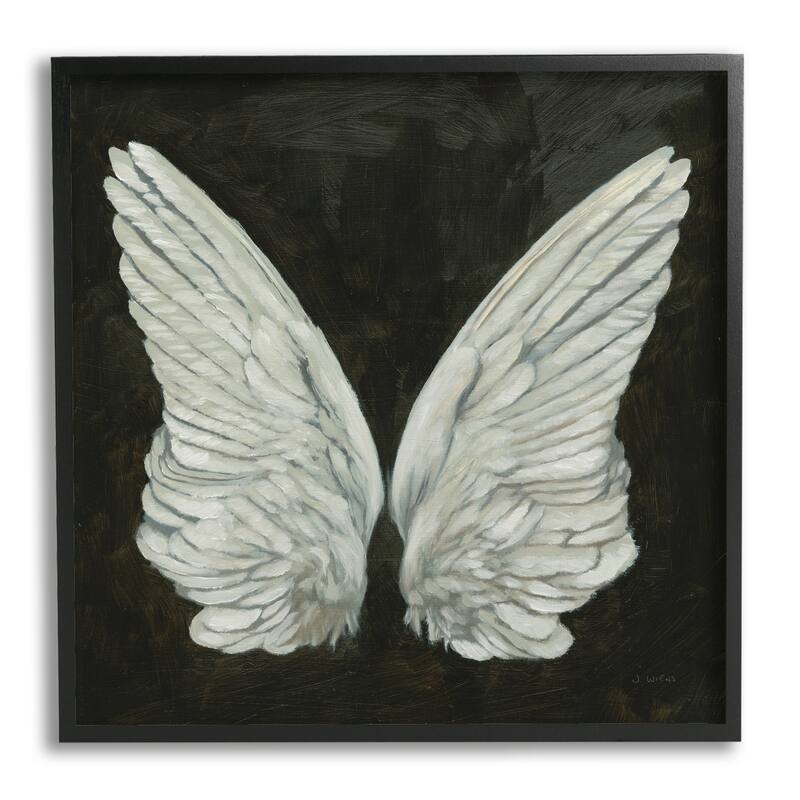 Stupell Off-White Angel Wings White Feathers over Black Framed Wall Art - Grey - 24 x 24 - Black