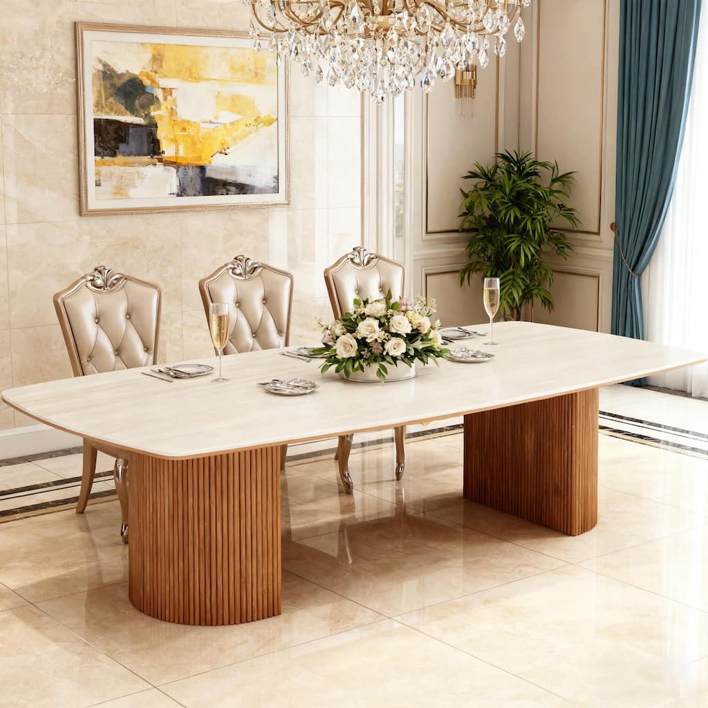 78.74'' Large Travertine Slab Dining Table for Kitchen Living Room