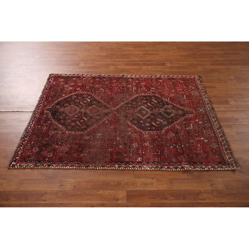 Pre-1900 Antique Qashqai Persian Area Rug Handmade Wool Carpet - 3'10"x 5'3"