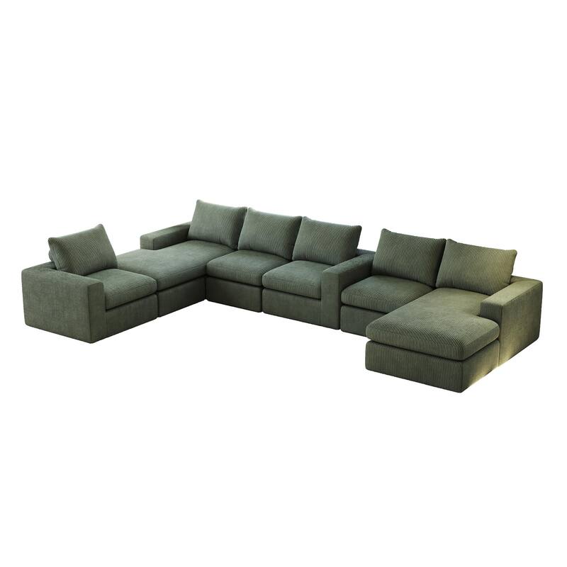 L-shaped Sectional Sofa Set of 2 Corduroy Upholstered Cloud Modular Couch with Chaise Free Combination Sectional Sofa Set