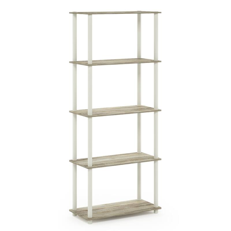 5 Tiers Wood Household Shelving Unit in Oak/White (23.6 in. W x 57.4 in. H x 11.6 in. D) - 23.6