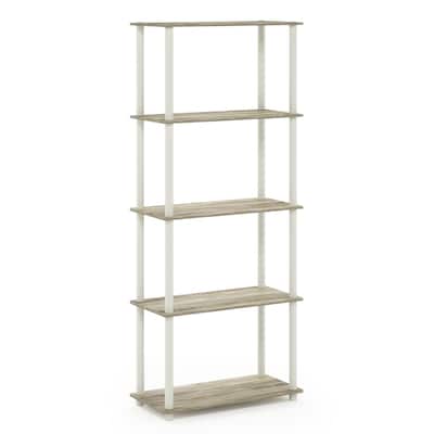 5 Tiers Wood Household Shelving Unit in Oak/White (23.6 in. W x 57.4 in. H x 11.6 in. D) - 23.6
