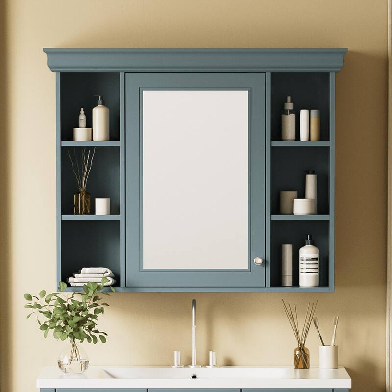 Wall Mounted Bathroom Storage Cabinet with Mirror Door, 5 Adjustable Shelves, and Towel Rod