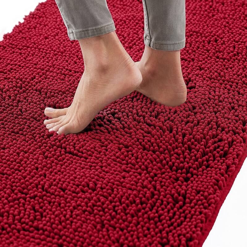 Thick Soft Absorbent Chenille, Rubber Backing - Red